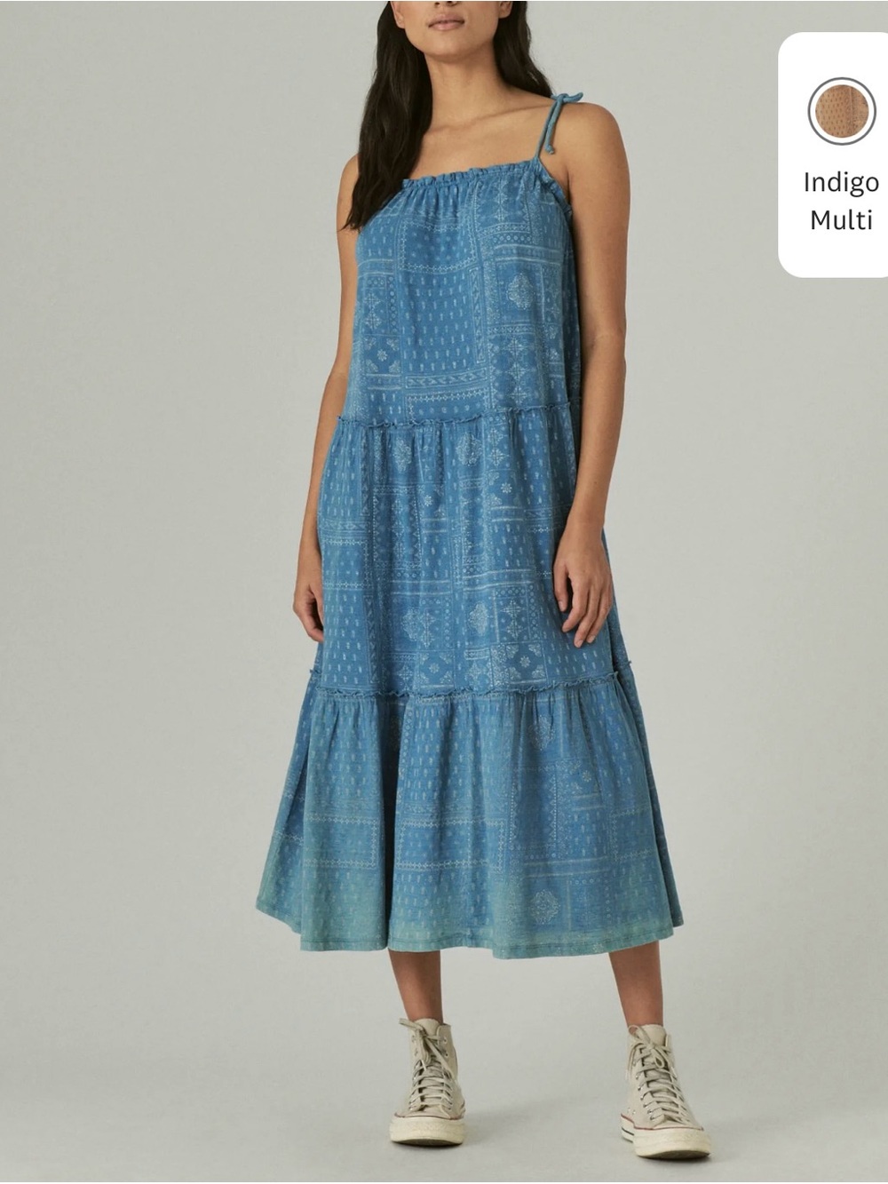 Lucky Brand Tiered Cami Maxi Dress Indigo Women Size Large NWT